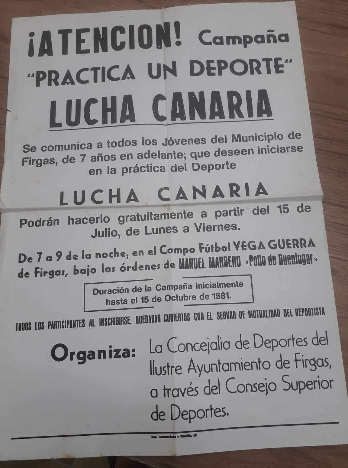 Cartel de la campaña de iniciación a la lucha canaria de 1981